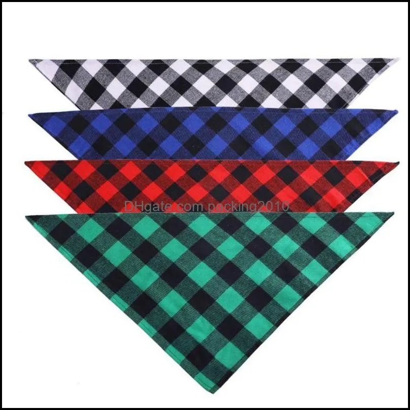 pet dog cat plaid triangle bibs scarf double-cotton printing kerchief set for medium size dogs cats 2 pcs