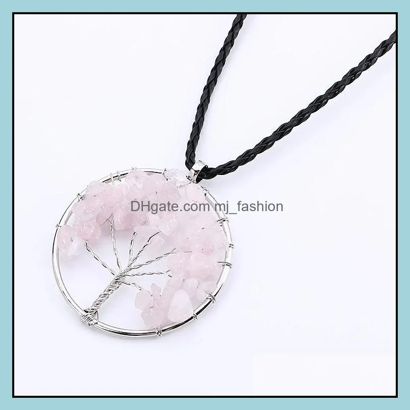 statement necklace for women tree of life quartz pendant necklace multicolor wisdom tree natural stone necklace