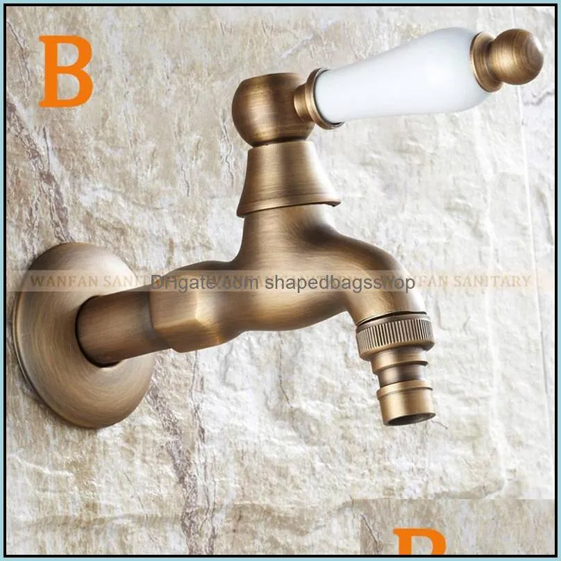 Bibcocks Faucet Antique Brass Wall Mounted Bathroom Mop Washing Machine Tap Decorative Outdoor Garden Small Taps 1512 F