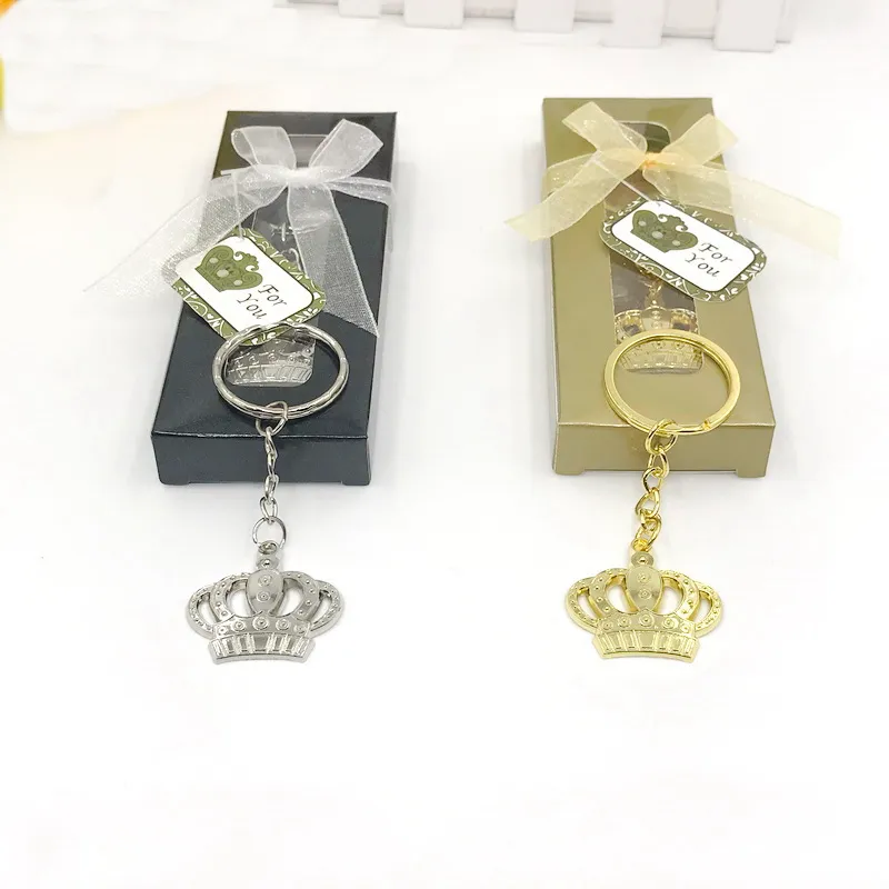 80PCS Baby Chrześcijanie Favors Majestic Crown Srebrny/Złoty Kluczowy łańcuch w pudełku prezentowym Przyjęcie urodzinowe Favors Breki Breki Breki Pierwsze pamiątki komunialne