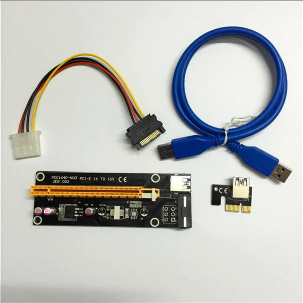 60 cm PCI-E PCIE PCI Express da 1x a 16x Riser USB 3 0 Cavo estensione con alimentazione da sata a 4pin IDE Molex per BTC Miner Rig281N