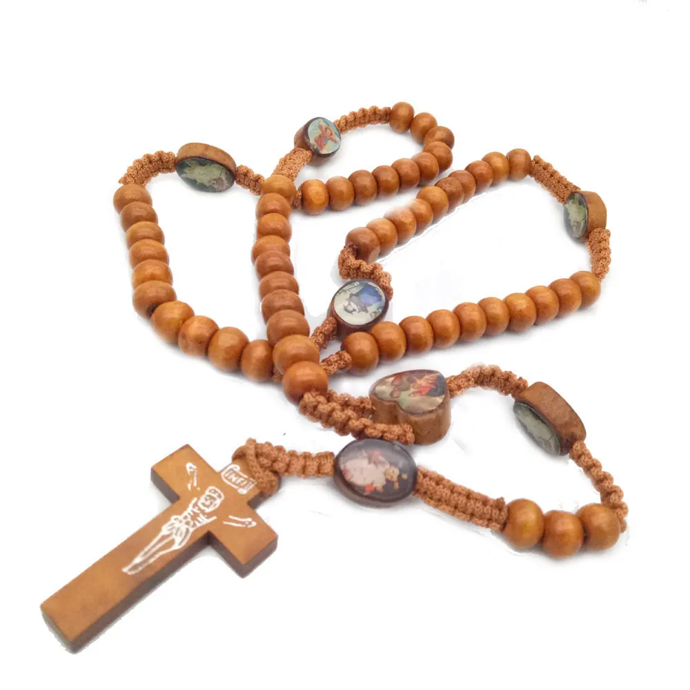 Träpärlor Förberedelse Jerusalem Religiösa katolska smycken Kors Jesus Rosary Halsband