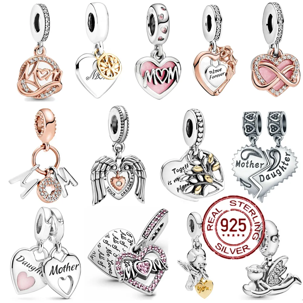 925 Silver Fit Pandora Charm 925 Bracelet Heart Mom Family Dangle Dream Catcher Beads charms set Pendant DIY Fine Beads Jewelry