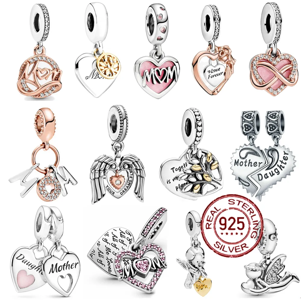 925 Silber Fit Pandora Charm 925 Armband Herz Mama Familie Baumeln Traumfänger Perlen Charms Set Anhänger DIY Feine Perlen Schmuck