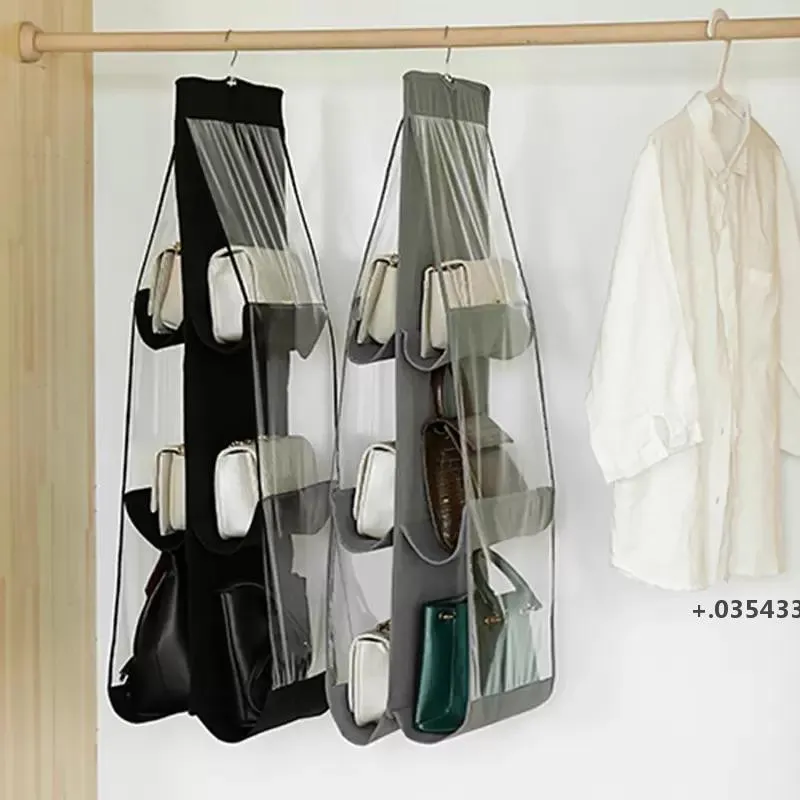 6 Pocket Hanging Handbag Organizer Wardrobe Transparent Storage Bag Door Wall Clear Clutter Shoes Hanger Bag Inventory CCB14727