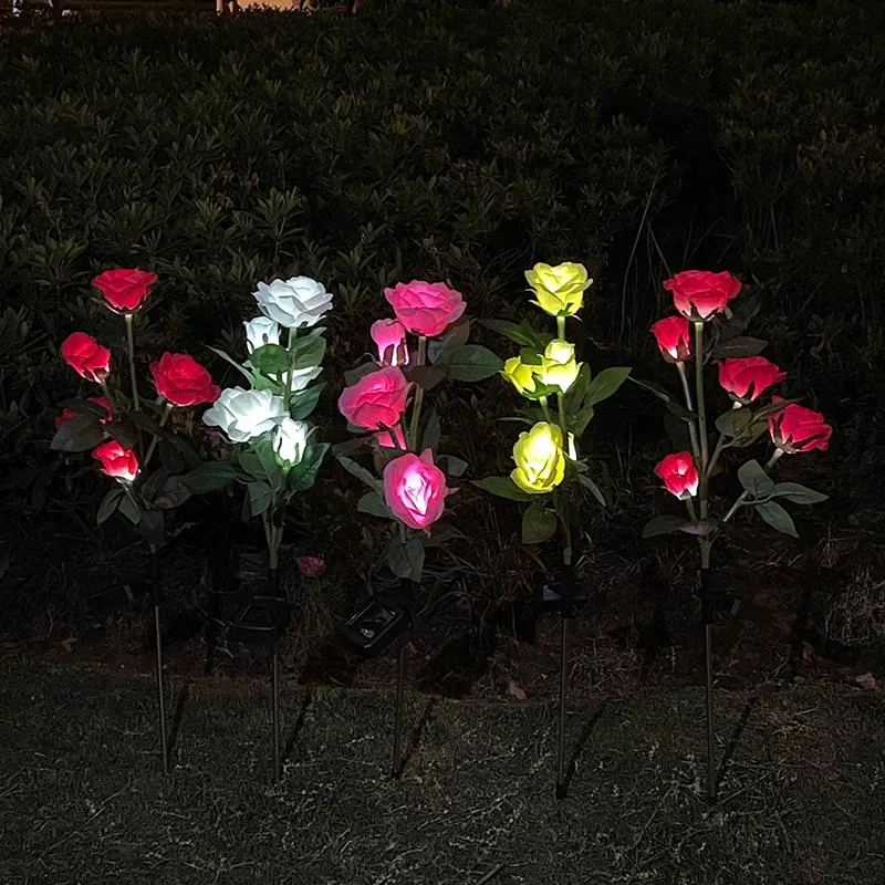 Couronnes de fleurs décoratives, Simulation solaire de fleur de Rose, lumières de maison, décoration de jardin, lampe de pelouse, lumière de paysage étanche