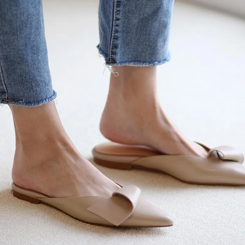 Bulk Handmade Cow Leather Slip On Black Low Heel Sandals For Women Korean Style Muller Pointed Toe Mules Flat Shoes Flats In Size 40 At Only 35.6 DHgate.Com