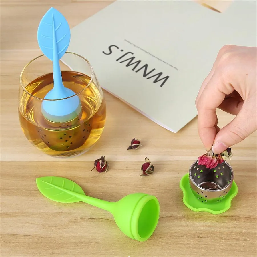 Other Kitchen Tools Factory direct sale 304 stainless steel creative leaf silicone tea ball household leak filter tea maker