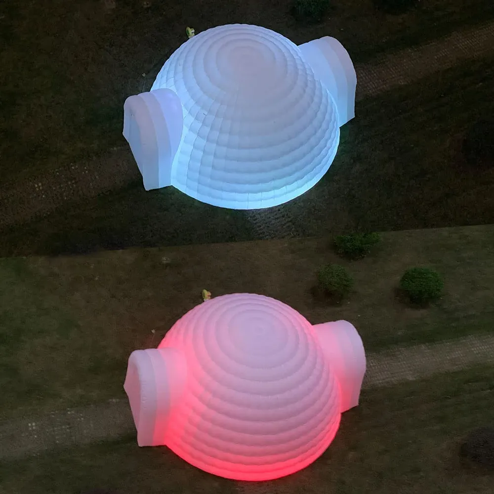 wholesale Tente gonflable blanche de dôme d'igloo de prix usine de 6 m de diamètre avec des lumières de LED 2 portes chapiteau extérieur de maison de fête de camping