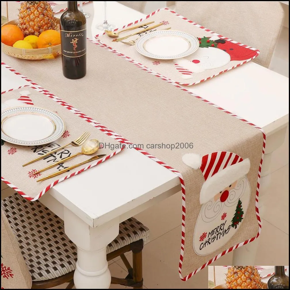 christmas table runner with santa snowman pattern holiday party home kitchen dining room decoration paa9957