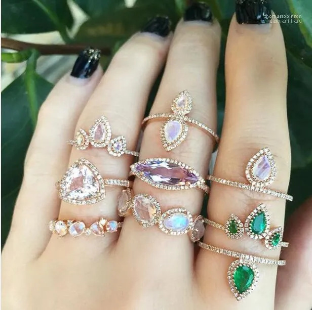 Anneaux de mariage vert blanc cubique zircone larme goutte bague cz pour femmes bijoux de doigt bande de fiançailles anneaux de haute qualité1