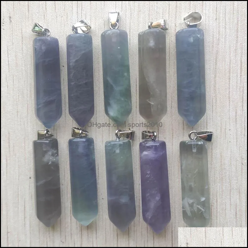 39x10mm amethyst natural rose quartz charms white crystal fluorite labradorite stone pillar pendant for jewelry making sports2010