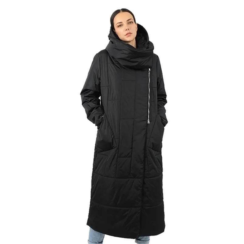 Kurtki zimowe kobiety s Parka Long Jacket zdejmowane z kapturem kobiety szalik pikowany płaszcz kołnierza puffer płaszcze zimowe duże rozmiar LJ201021