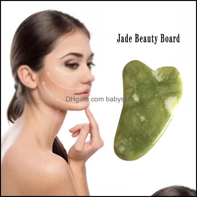 Mas Steine Gua Sha Set Naturstein Grün Jade Guasha Brett Masr Für Scra Therapie Jades Roller Felsen Gesundheit Schönheit Ytl