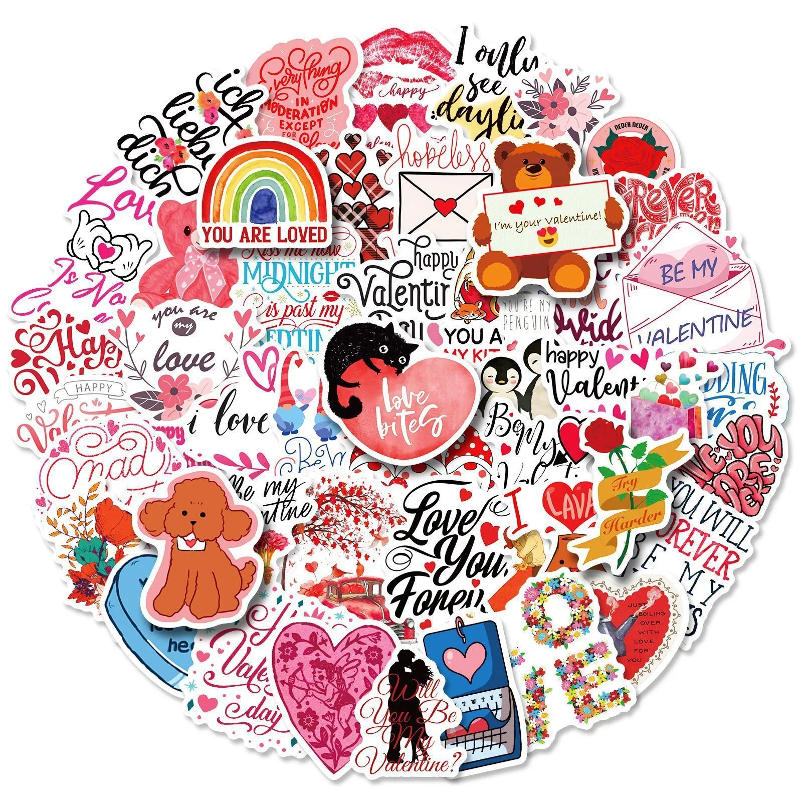 New Sexy 50Pcs Sweet Valentine's Day Collection Cute Stickers Graffiti Laptop Phone Guitar Luggage Waterproof DIY Classic Toy Decal Stick