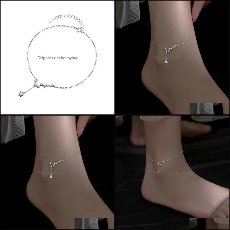 Charm Bracelets Jewelry Sier Color Tassel Zircon Star Pendant Anklet Party Beach For Women Girls S Dhg9I