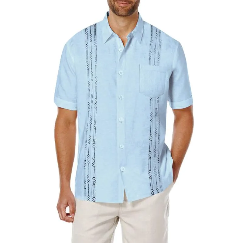 Camicie casual maschile uomini a manica corta guayabera estate per il collare a riposo maschio con tascabile 2592