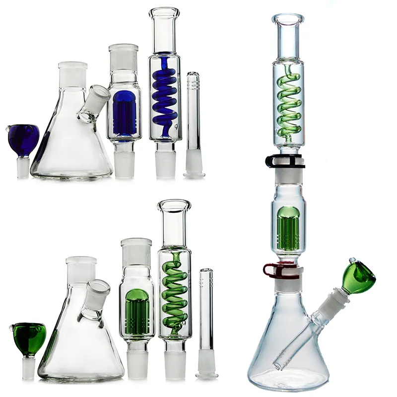 16 Inch Tall Build A Beaker Bong 6-Arms-Tree Percolator Rechte buis Grote glazen bongs Freezable Coil Grote waterleidingen Dab Oil Rig ILL08-09