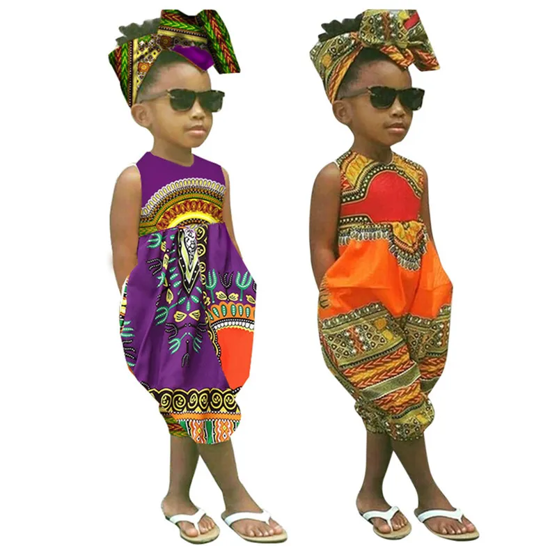 2 ~ 7 jaar afrikaanse kleding kinderen jongens meisjes print romper baby dashiki bazin boheemse jumpsuit hoofdband set kinderen Riche Ankara Afrika kleding