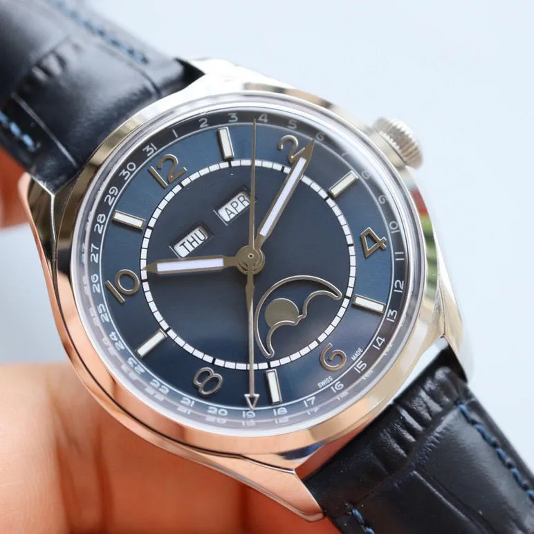 Volledige automatische mechanische herenhorloge pols 40mm mode lederen band zakelijk waterdicht horloge