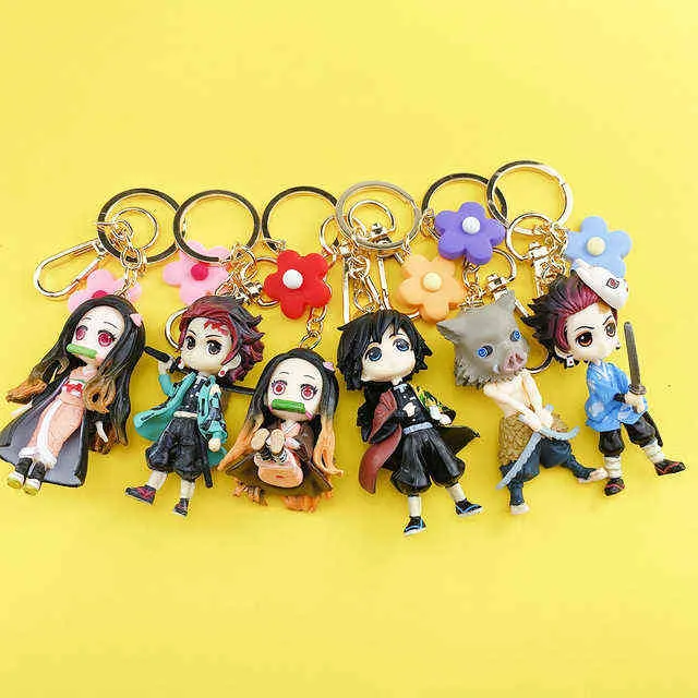 6pcs Demon Blade Keychain Anime Kimetsu No Yaiba Figure Tanjirou Nezuko Action Figure Demon Slayer Figurineanime Toy keychain AA220318