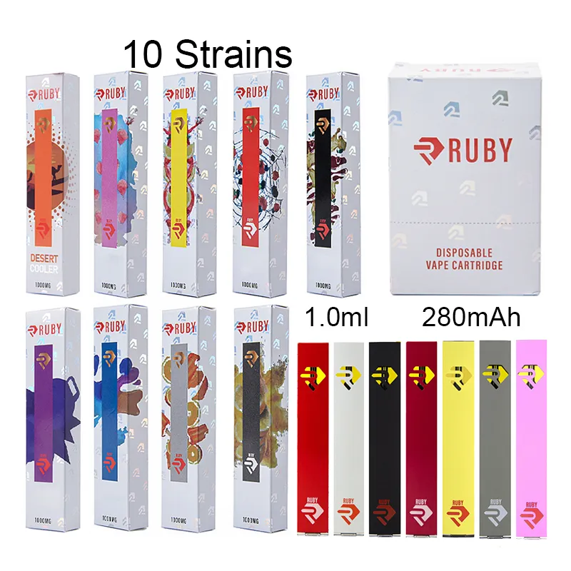 Ruby Disponível Vape Pen recarregável e cigarros e 1,0 ml de dispositivo vazio vagens de 280mAh kits de partida de bateria micro veteres USB