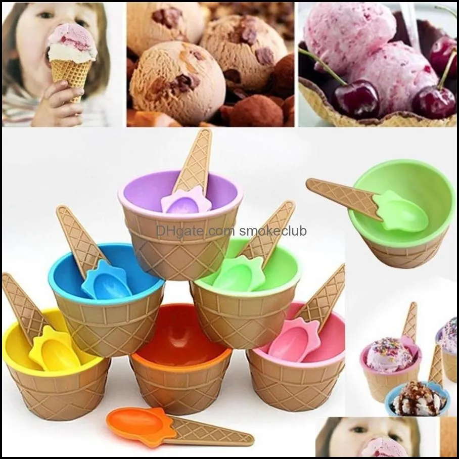 New 1Set Kids Ice Cream Bowl Spoon Set Durable Children Gifts Lovely Dessert Bowl DIY Tools