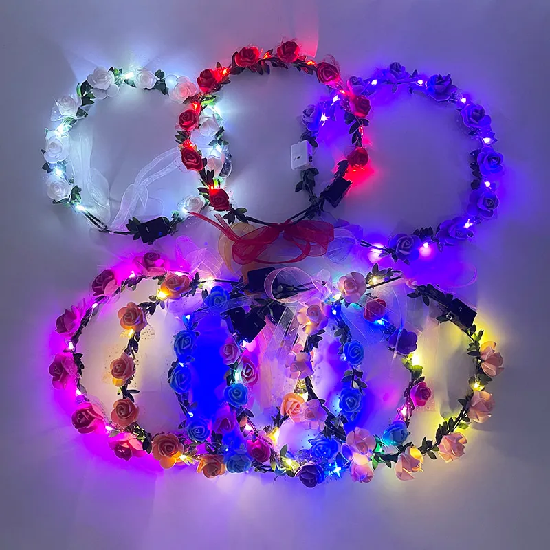 1pc Glowing Garland Hairband LED Light Up Crown Wreath Women Girl Adjustable Birthday Wedding Festival Party Luminous Decoration