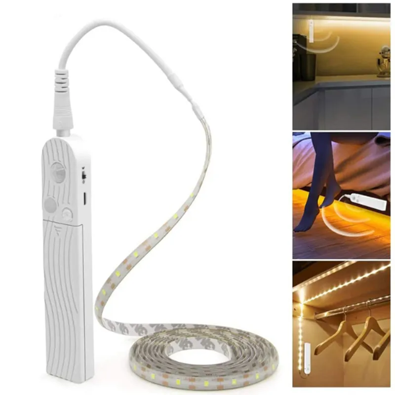 Fournitures de fête 1m 2m 3m Bande de lumière d'armoire sous la lampe de lit Lumières LED Détecteur de mouvement Corde Nuit pour Escaliers Couloir Placard Cuisine LK147