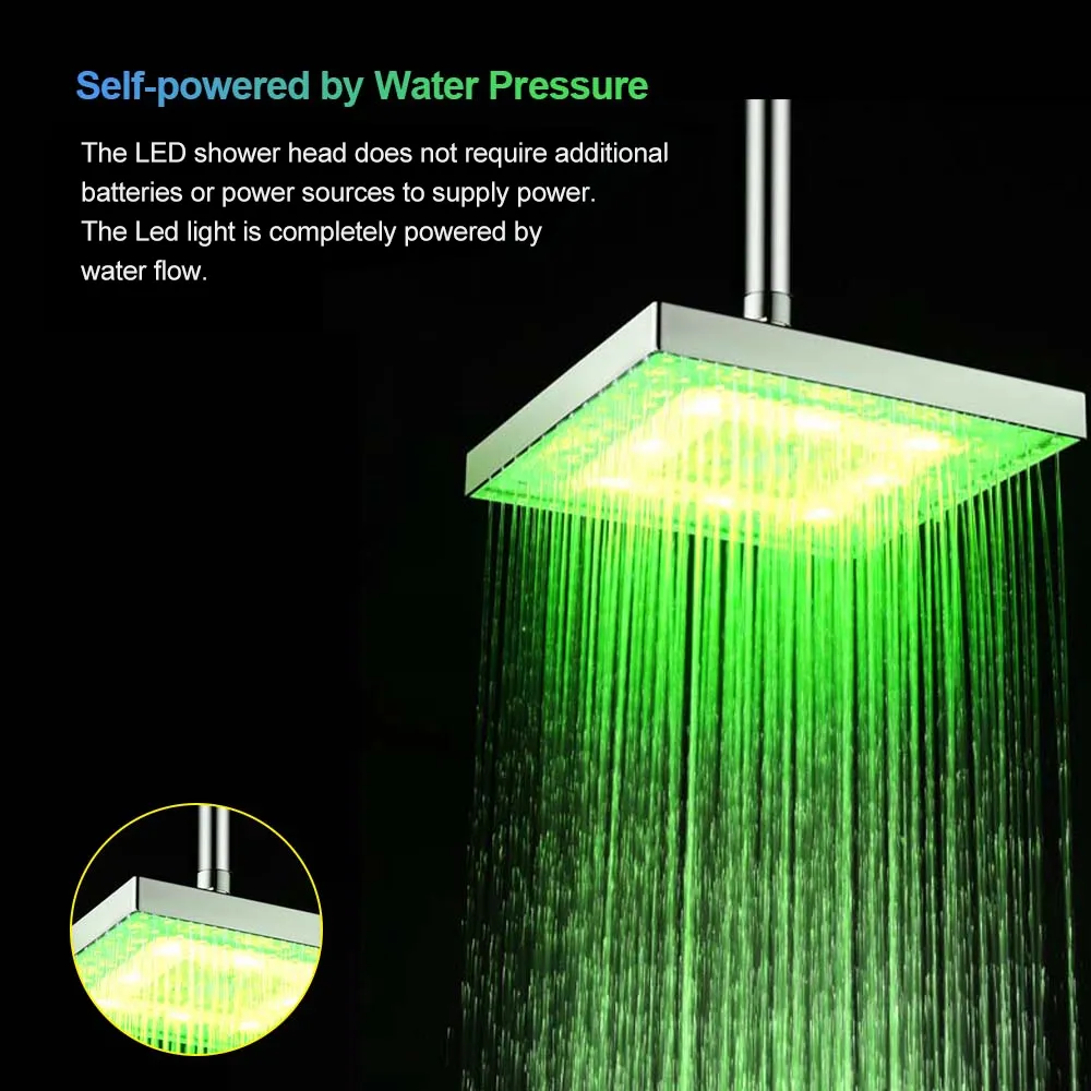 LED Rain Shower Head - High Pressure, Water Saving, Automatic Color ...