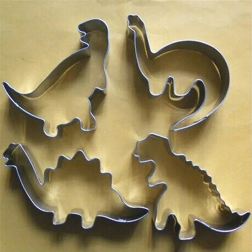 4PcsSet Silver Stainless Steel Dinosaur Animal Fondant Cake Cookie Biscuit Cutter Decorating Mould Pastry Baking Tools QW877084 220815