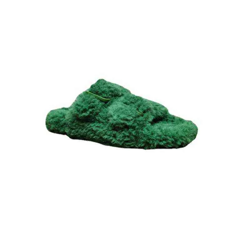 Париж 2022 шерстяные тапочки носят из ягненка шерсть мода хлопковая обувь зеленый