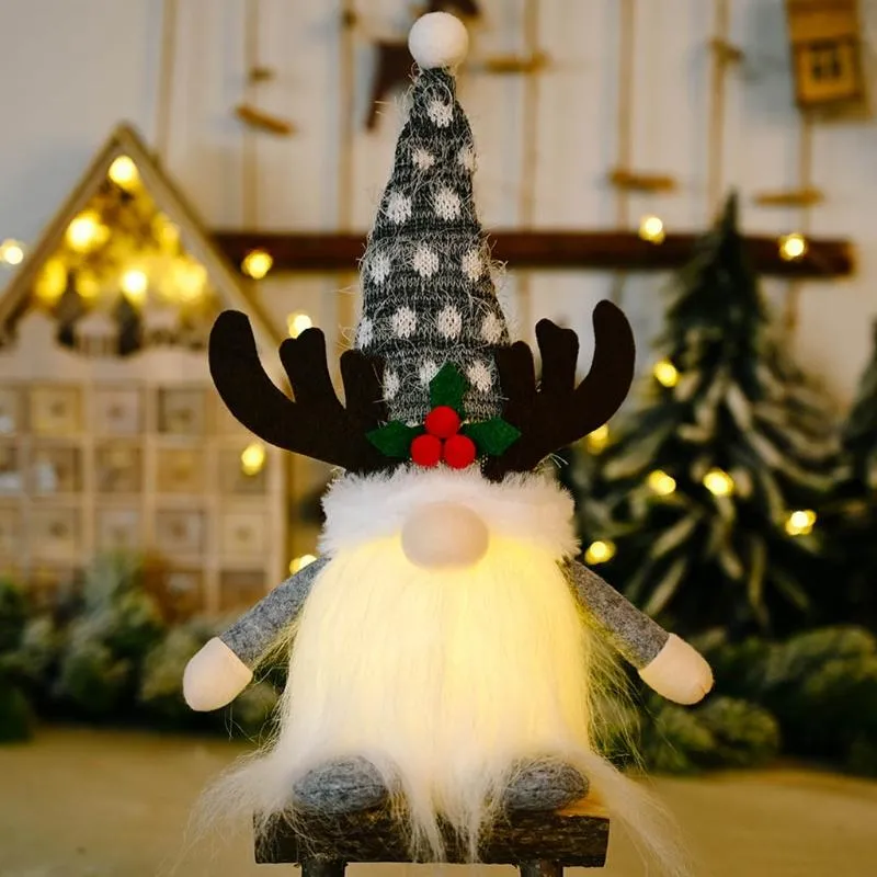Décoration de fête D0AD Nain de Noël avec lumière LED Bois faits à la main Suédois Tomte Scandinave