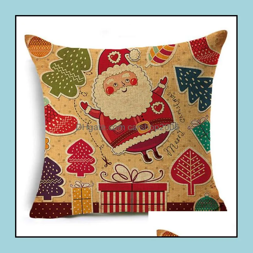 santa claus pillow case christmas tree snowman elk pillow case cotton linen pillowcase home sofa car decor 45*45cm yhm290-1