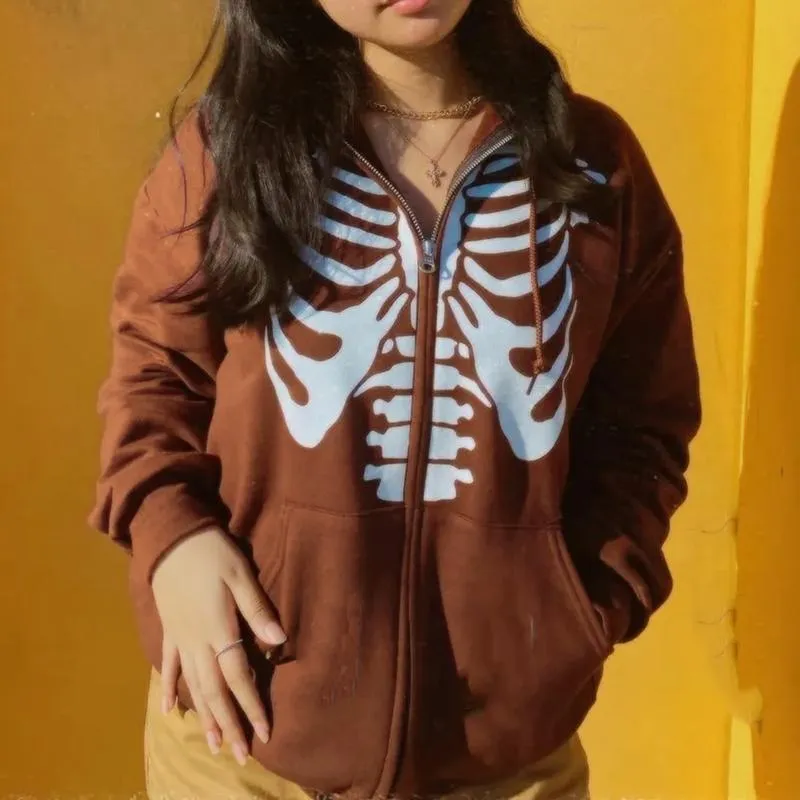 سترات نسائية عتيقة harajuku y2k skull hoodies e-girl الخريف معطف الشتاء سترة