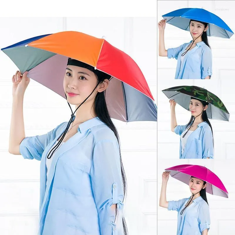 Berets Outdoor Sun Shade Waterproof Camping Fishing Headwear Cap Portable Rain Umbrella Hat Foldable Beach Head Hats AccessoryBerets Oliv22