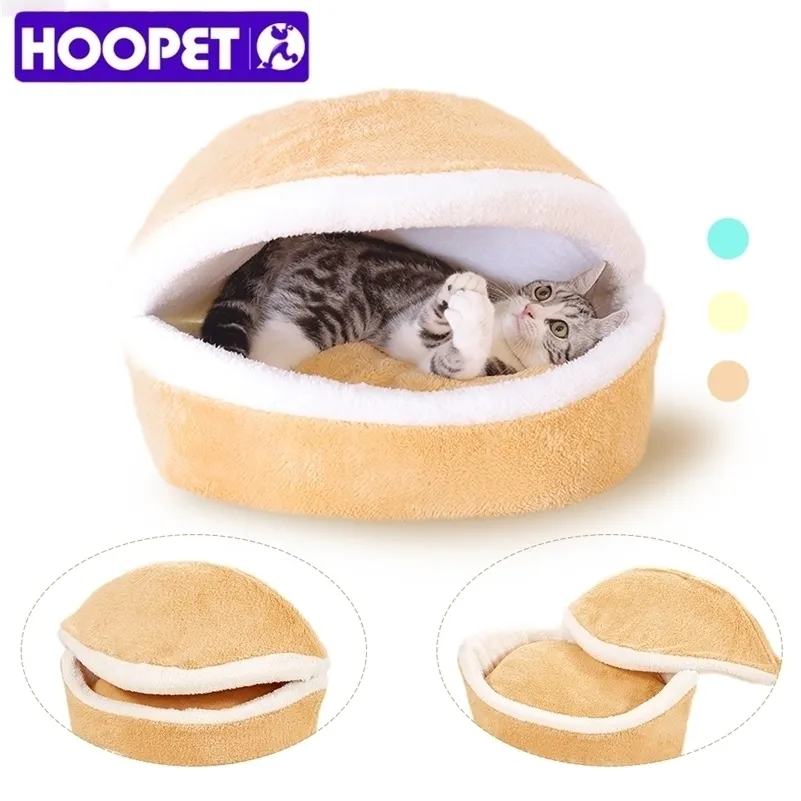 Hoopt ​​Warm Cat Bed House House Hamburger Disassemblicabilità Antivento Antivento Pet Puppy Nest Shell Hiding Burger Panino per l'inverno 220323