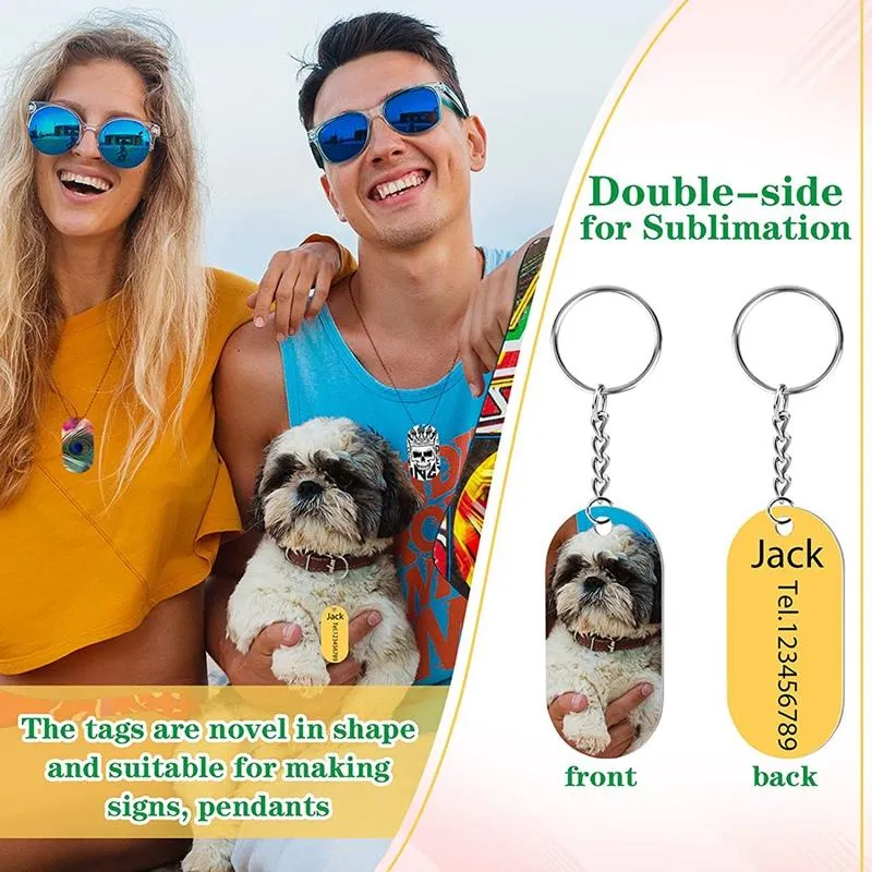 Aluminum Sublimation Dog Tags Set With Heat Pressed Tape For Personalized  Custom Pet Keychain And Necklaces From Emelinediah, $16.33