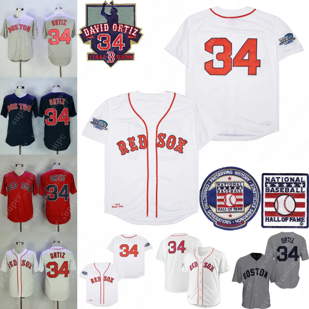 34 David Ortiz Jersey Baseball Hall of Fame Jersey Wit NO NAME Grijs gestikt