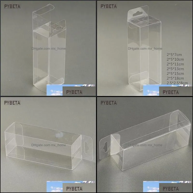 50pcs- 2 * Length * Height Clear Transparent PVC Box with Hole Candy Toy Display Stationery Craft Gift Plastic Packaging Boxes