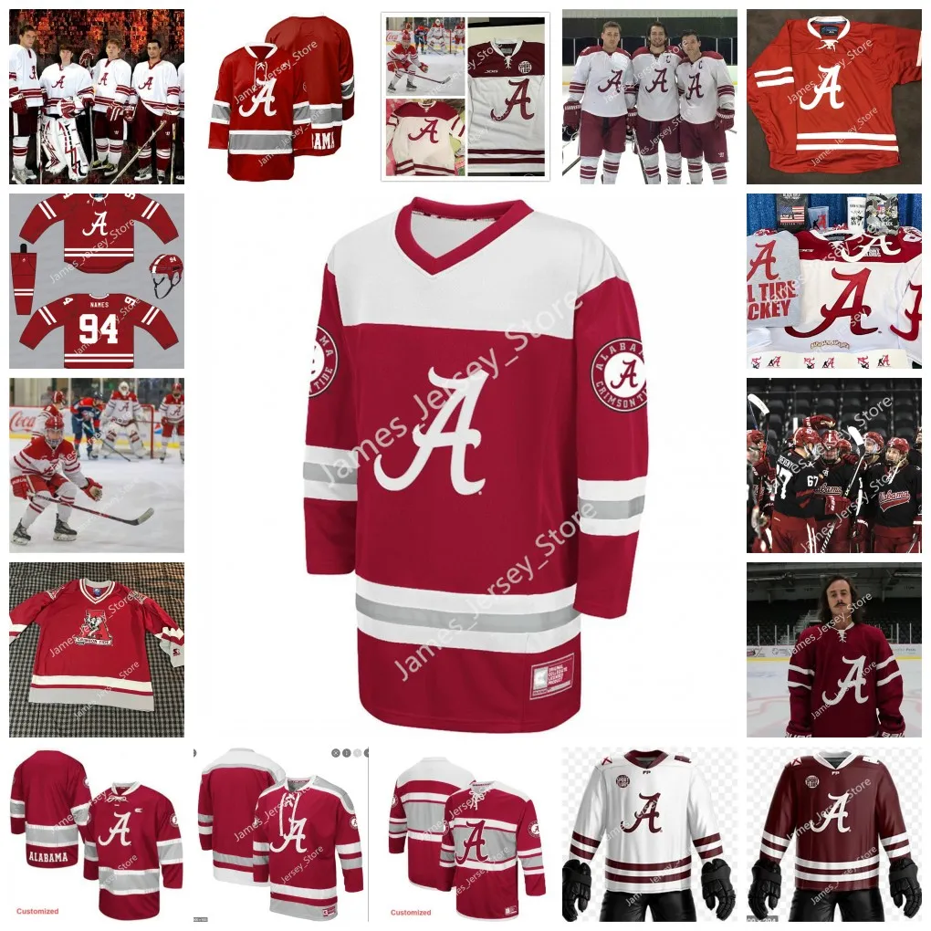 ترتدي الكلية 2022 NCAA Alabama Crimson Tide Tide Hockey Jersey 11 Erick 12 Nick Reiniger 19 Brian Seybold 14 Greg Simmons 81 Tyler Trombly 35 Aaron Weiler 40 Will Z