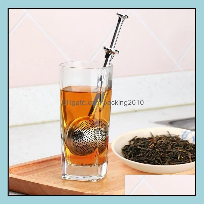 Tea Strainer Ball Push Tea-Infuser Loose Leaf Tool Herbal Teaspoon Filter Diffuser Home Kitchen Bar Drinkware Stainless Steel