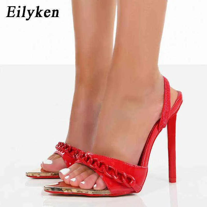 الصنادل eilyken مثير لكمة الأحذية جولة مشبك الصنادل النساء رقيقة عالية الكعب الأحذية الصيف الأزياء الانزلاق على المتعريات sandalias 220318