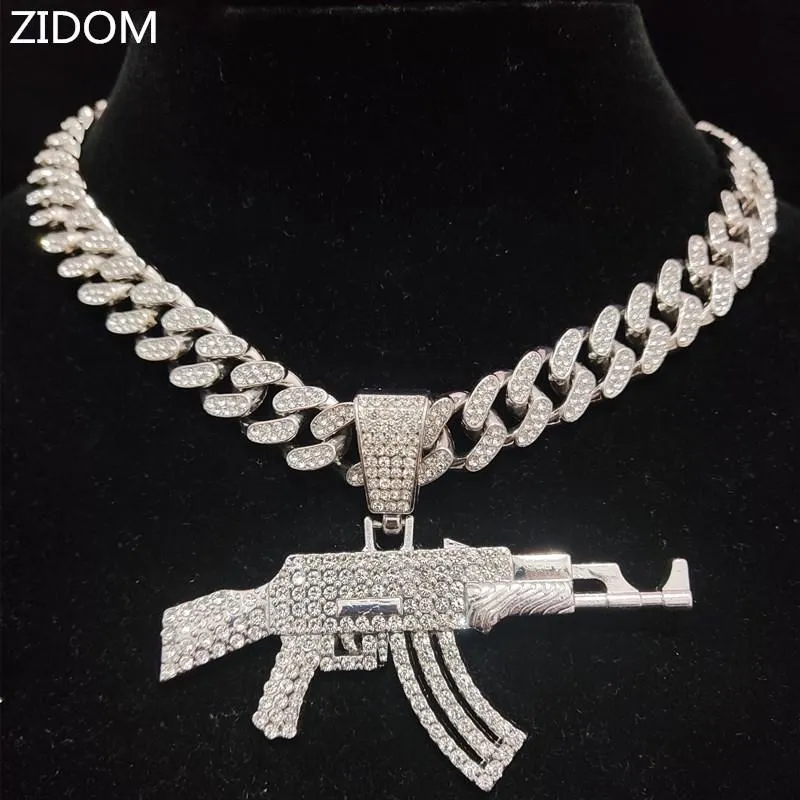 Hänge Halsband Män Kvinnor Hip Hop Gun Halsband med 13 mm kubansk kedja HipHop Iced Out Bling Mode Charm SmyckenHängeHänge