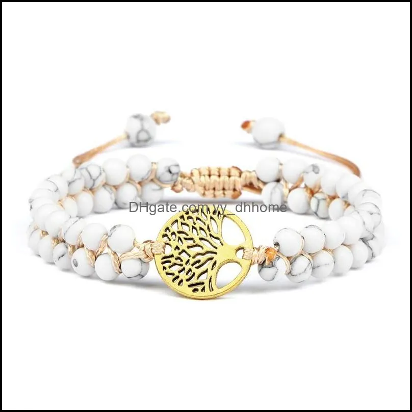 Beaded, Strands Vintage Tree Of Life OM Reiki Bracelet 4mm Natural Stone Handmade Braided Beads Bracelets&Bangles For Women Yoga