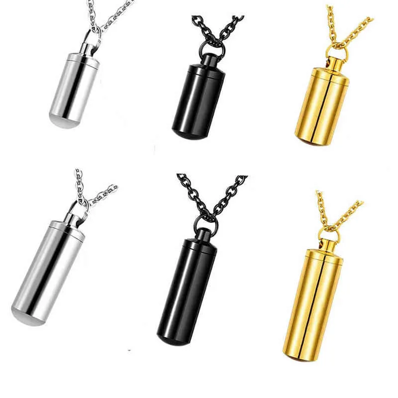 Stainless Steel Holder Cylinder Ashes Urn Pendant Charm Cremation Memorial Necklace Jewelry 3 Colors Y220523