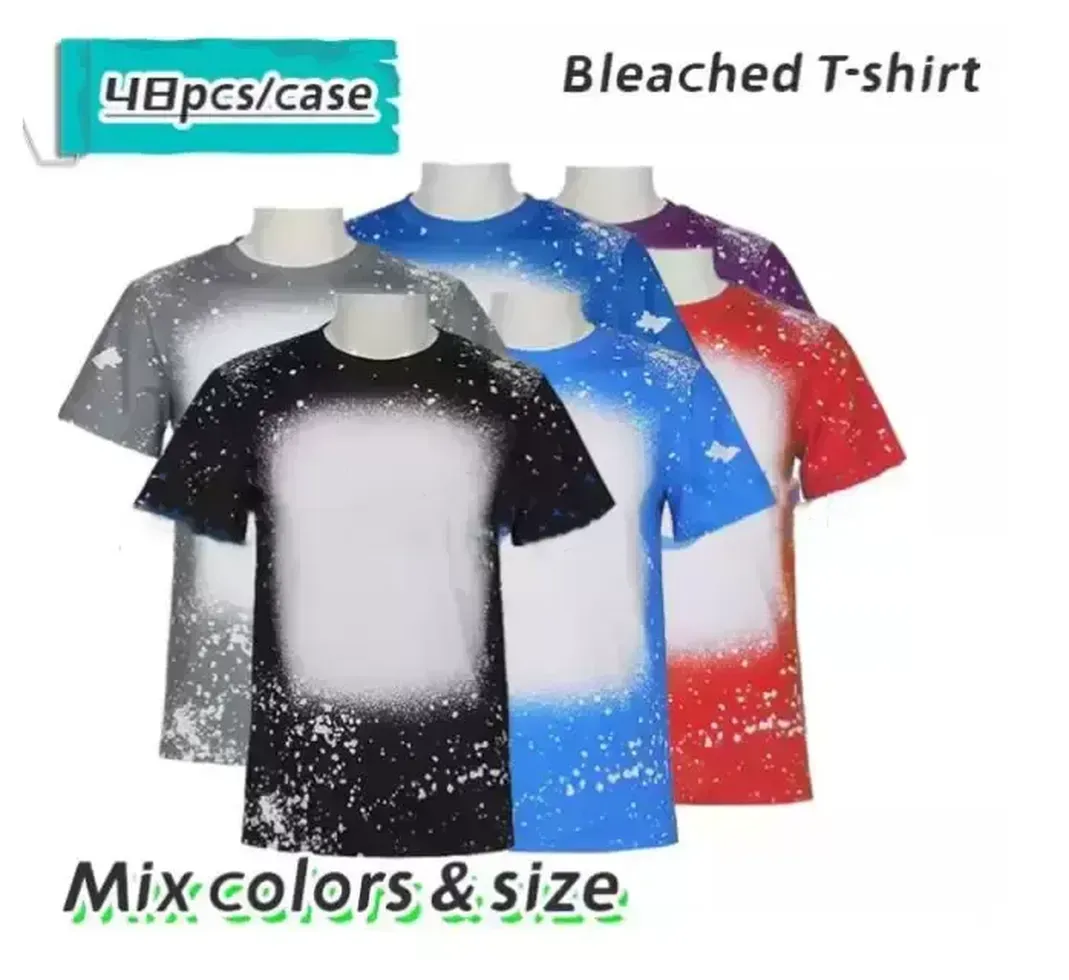 Wholesale Sublimation Bleached Shirts Heat Transfer Blank Bleach Shirt Bleached Polyester T-Shirts US Men Women Party Supplies Stock