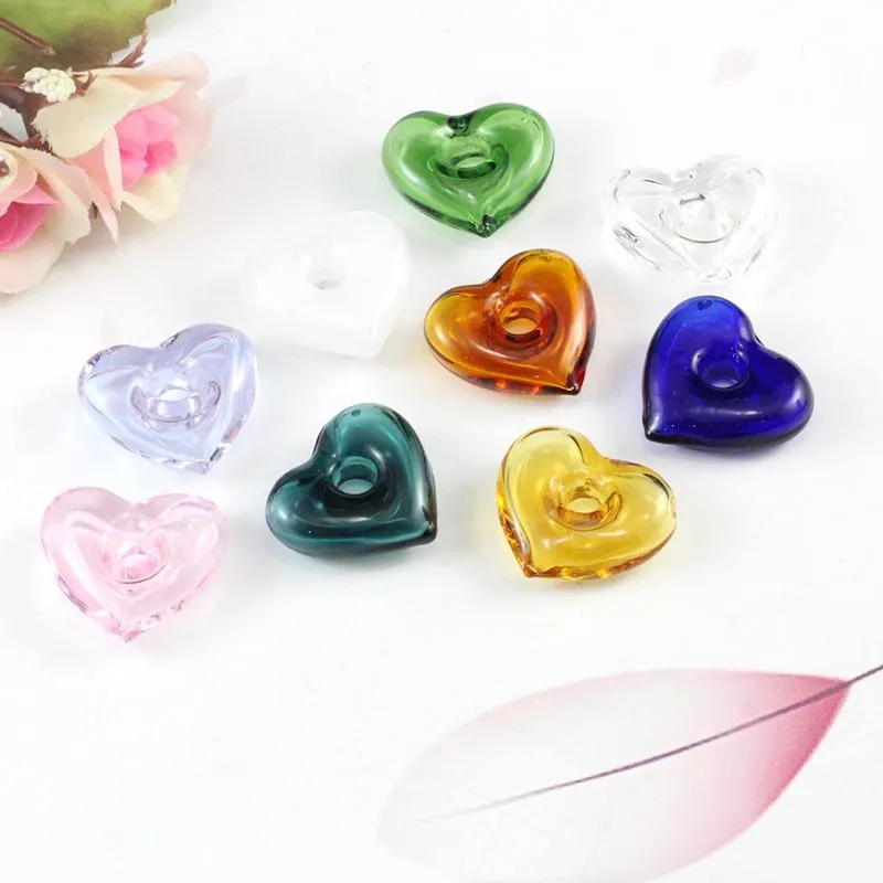 Pendant Necklaces 2PCS 25X22MM Cute Murano Glass Essential Oil Heart With Diffuser Holes Bottle