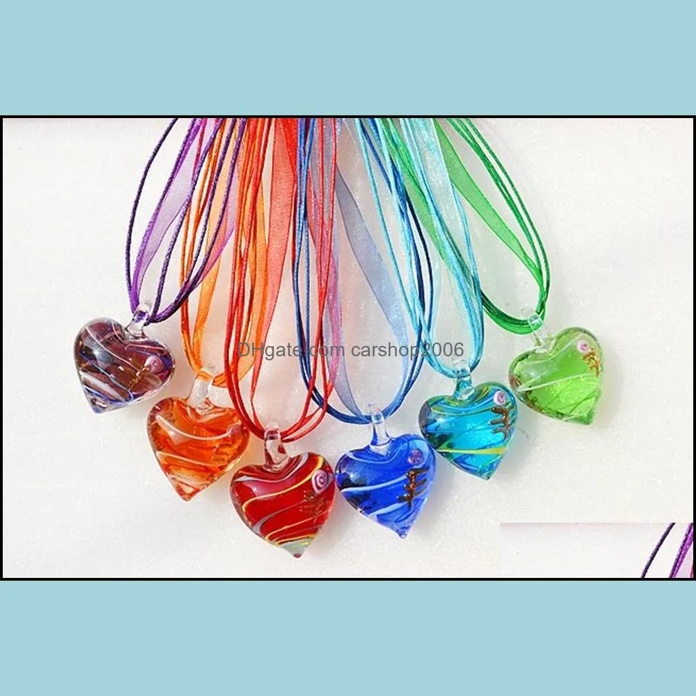 Pendant Necklaces Pendants Jewelry Murano Glass 6Color Heart Necklace Fashion For Women Gift Mixed Color D Dhj24