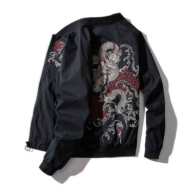 Jaqueta de bombardeiro de inverno masculino dragão chinês bordado jaqueta piloto retro rock hip hop streetwear juvenil high street masculino 2019 t220816